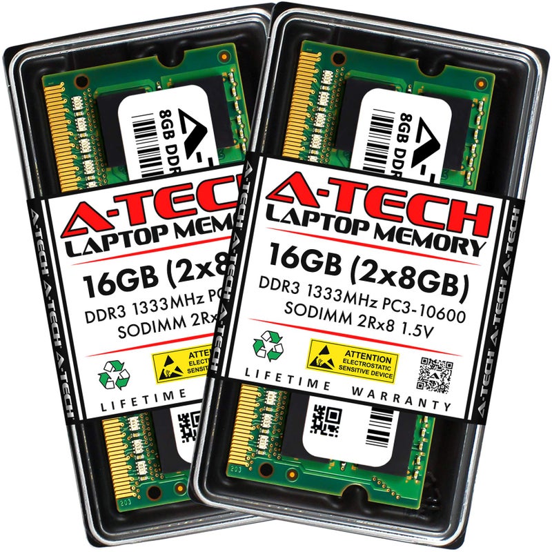 A-Tech 16GB Kit (2x8GB) RAM for Dell Latitude E6520, E6510, E6420, E6320, E6220, E5520, E5420 Laptop | DDR3 1333 MHz SODIMM PC3-10600 Memory Upgrade - Image 1